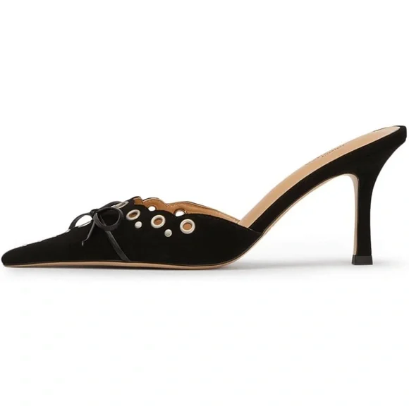 Black Studded Bow Kitten Heels Size 8.5 - Picture 5 of 9